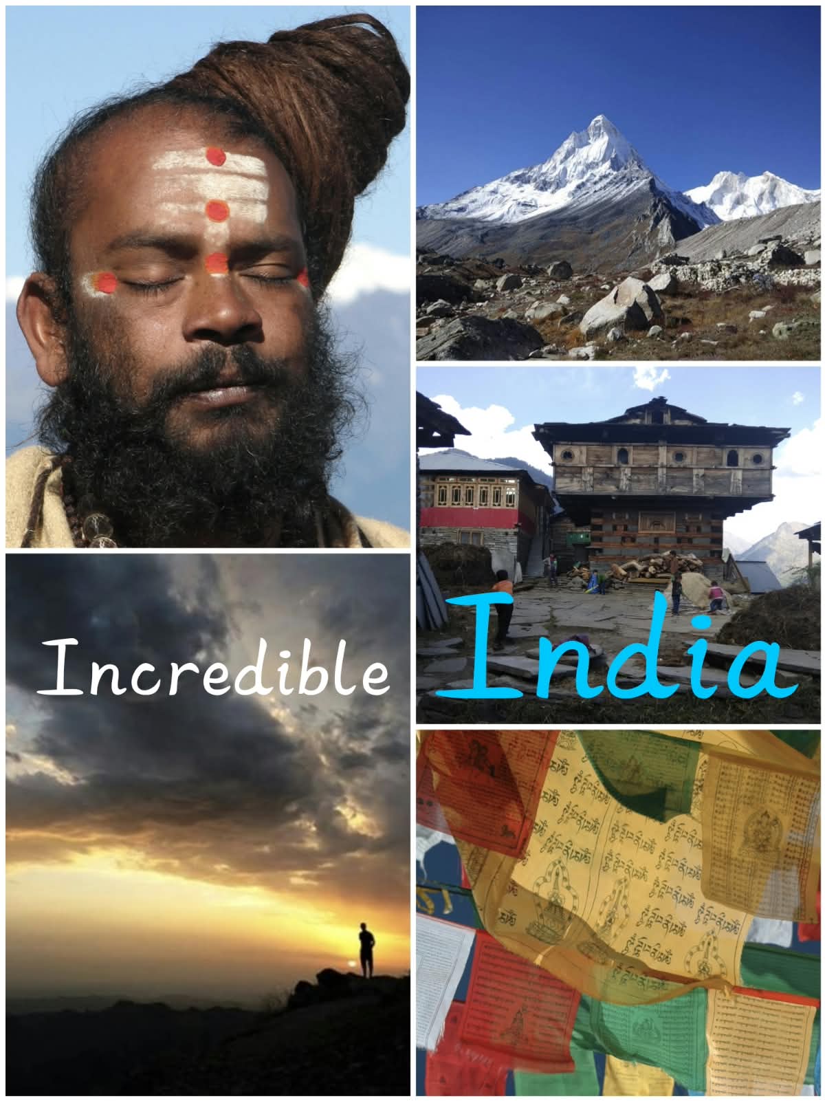 Sacred Himalayan contemplation, meditative yogi, temple, and prayer flags